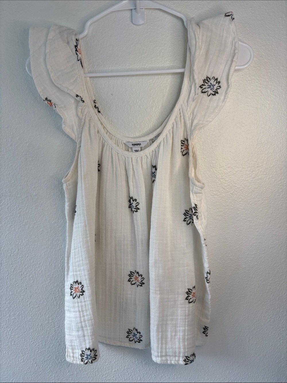 Sonoma White Floral Embroidered Ruffle Tank Top -333sku